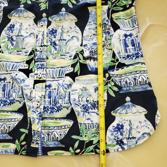 Talbots Watercolor Vases Classic Cotton Office Career Holiday Shirt Size MP - Picture 9 of 13